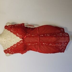 iCollection Women's Red Lace Mesh Adjustable Strap Hook Eye Lingerie Chemise 1X